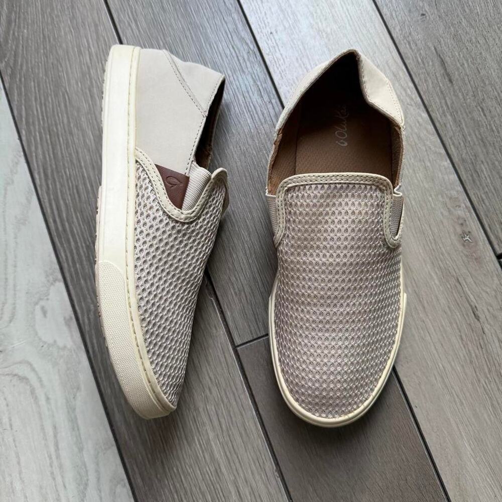 OluKai Pehuea Slip On Sneakers Women’s US 7.5 EU 37.5 Beige Mesh Casual Shoes